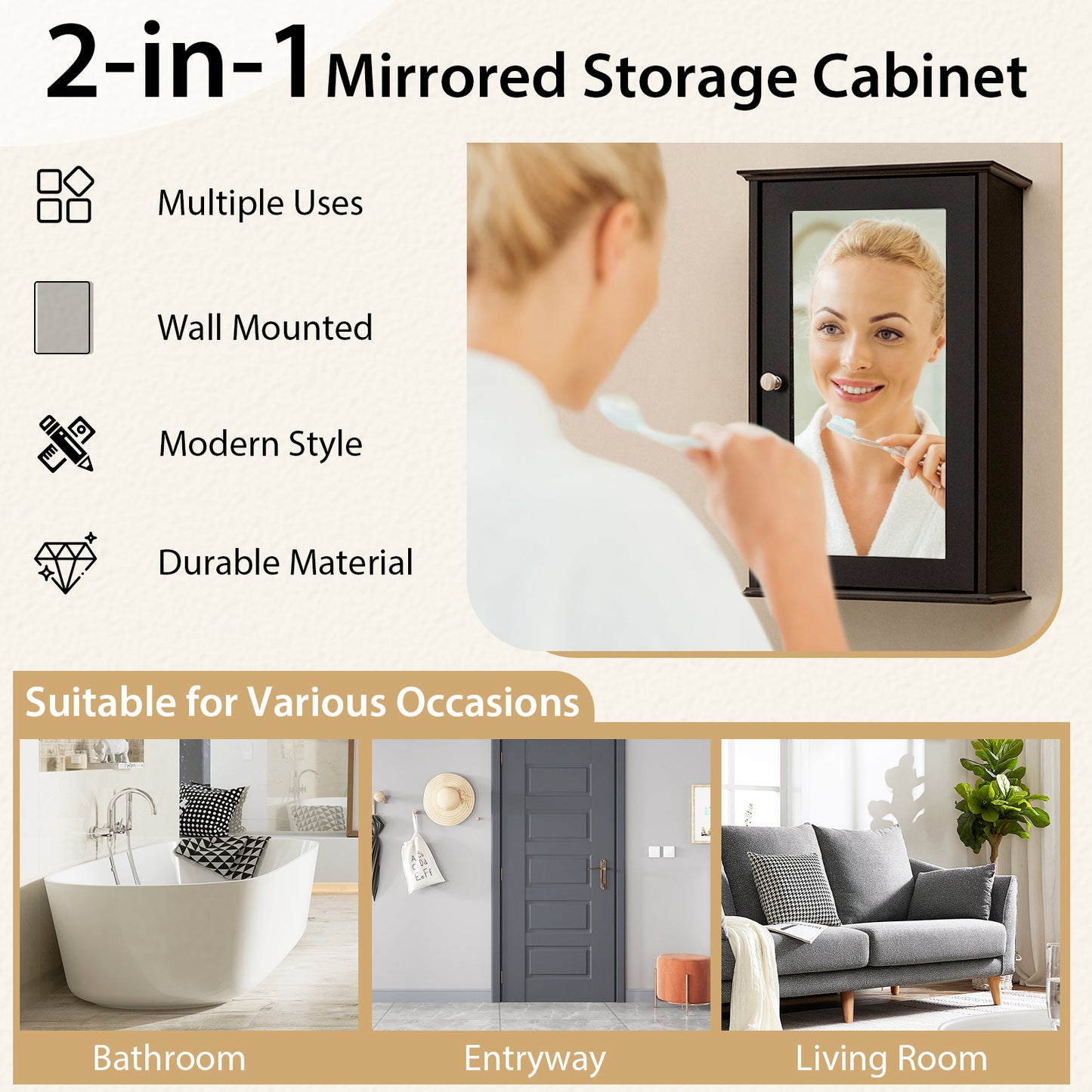 Bathroom Wall Cabinet with Single Mirror Door, Brown Wall Cabinets at Gallery Canada