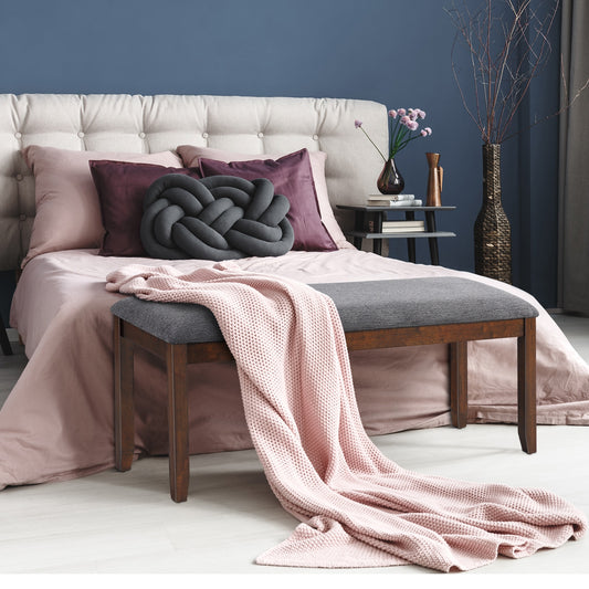 Upholstered Entryway Bench Footstool with Wood Legs, Dark Gray Shoe Racks & Storage Benches Dark Gray at Gallery Canada