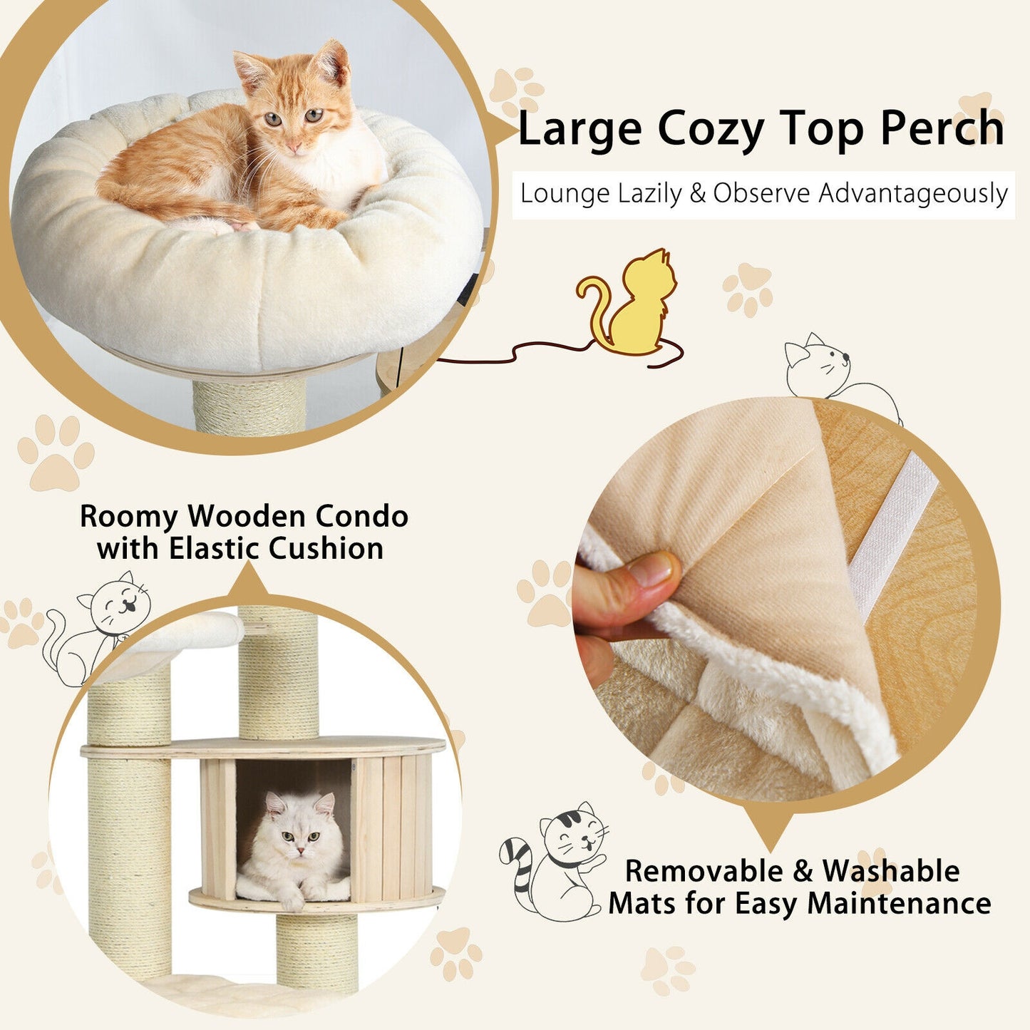 77.5-Inch Cat Tree Condo, Multi-Level Kitten Activity Tower, Sisal Posts, Beige Cat Trees Condos & Scratchers at Gallery Canada