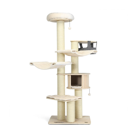 77.5-Inch Cat Tree Condo Multi-Level Kitten Activity Tower with Sisal Posts-Cream White, Beige