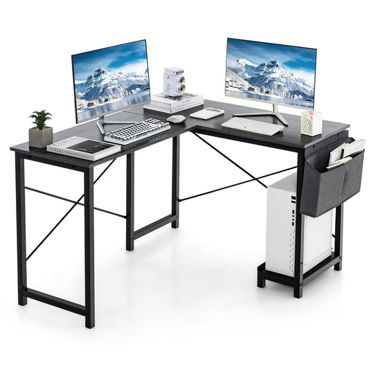 Modern Reversible Computer Desk with Storage Pocket and CPU Stand for Working Writing Gaming, Dark Gray