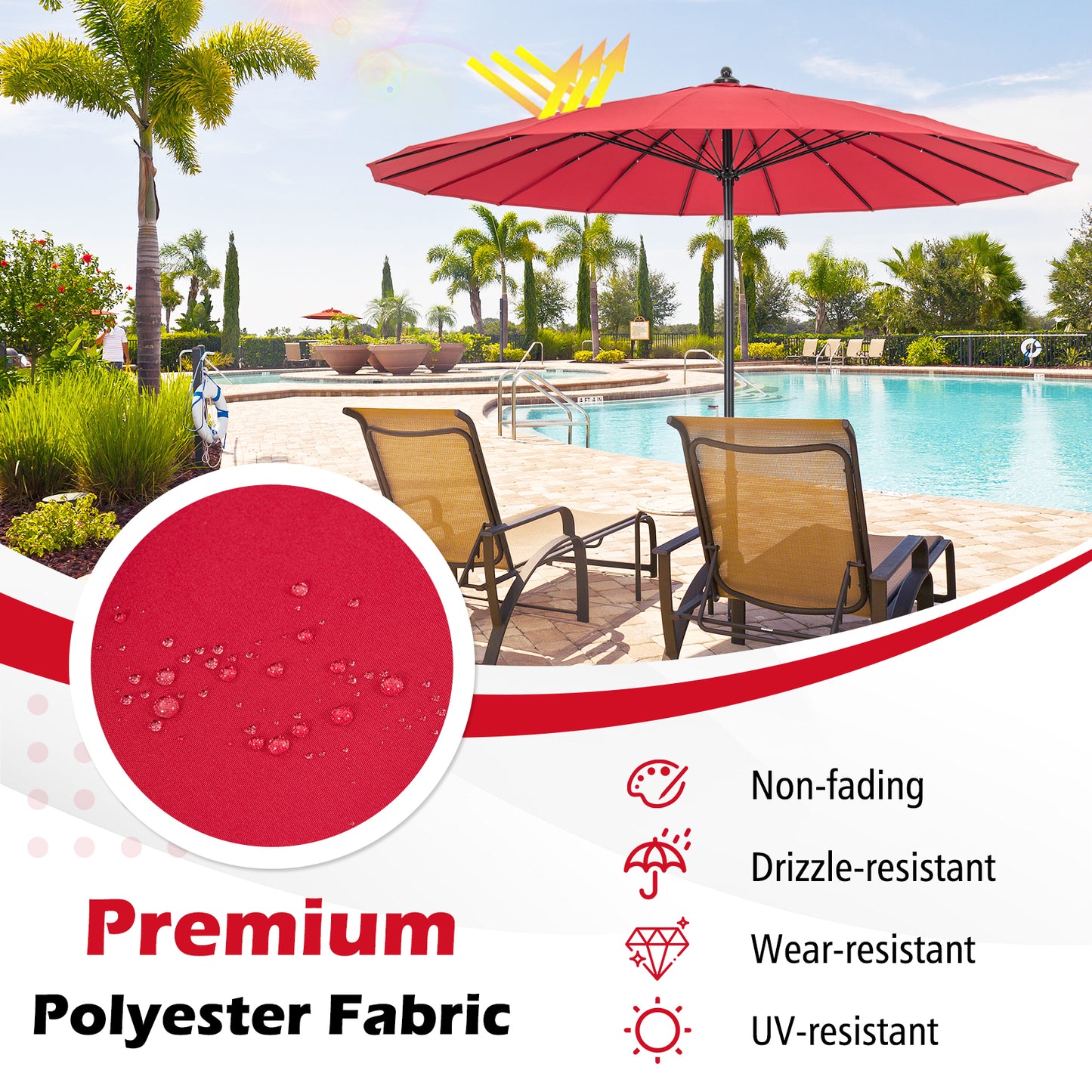 9 Feet Round Patio Umbrella with 18 Fiberglass Ribs, Wine Outdoor Umbrellas at Gallery Canada