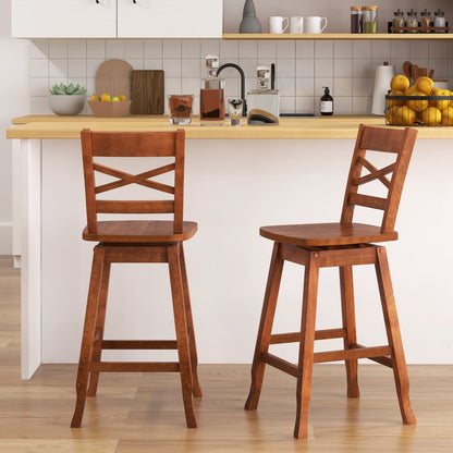 Swivel 24-Inch Counter Height Stool Set of 2 with Inclined Backrest, Walnut