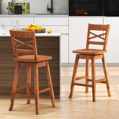 Swivel 24-Inch Counter Height Stool Set of 2 with Inclined Backrest, Walnut