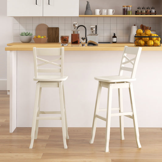 30-Inch Swivel Bar Stool Set, With Footrest, Cream White