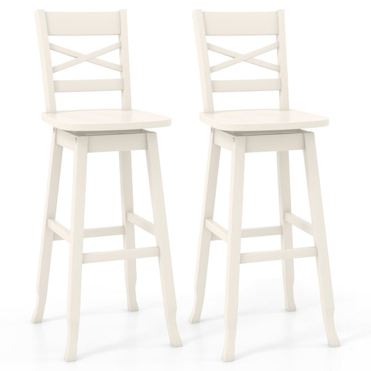 Swivel 30-Inch Bar Height Stool Set of 2 with Footrest, White