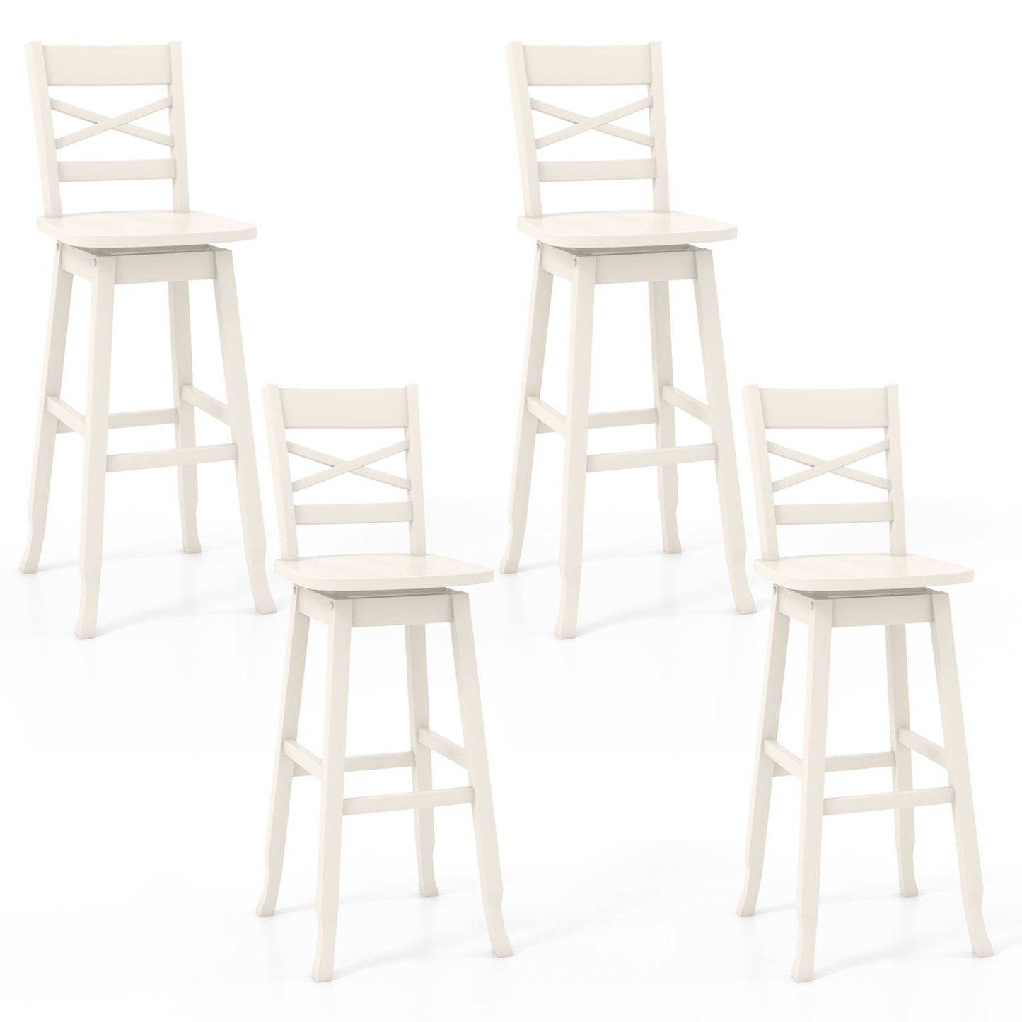 Swivel 30-Inch Bar Height Stool Set of 2 with Footrest, White