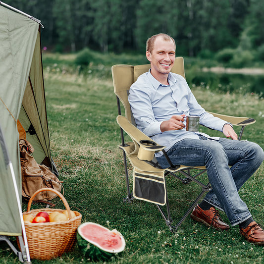 Camping Lounge Chair With Detachable Footrest, Adjustable Backrest, Khaki Camping Furniture Khaki at Gallery Canada