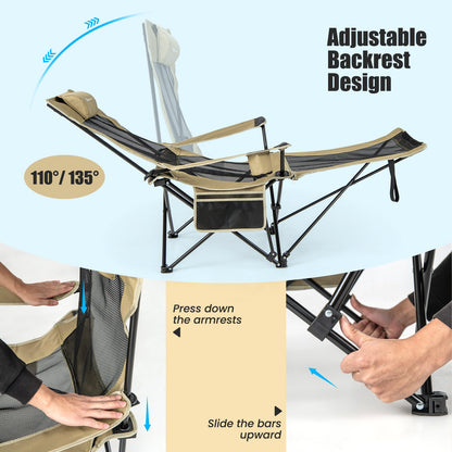 Camping Lounge Chair with Detachable Footrest Adjustable Backrest, Khaki