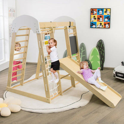 Indoor Playground Climbing Gym Wooden 8-in-1 Climber Playset for Children, Natural at Gallery Canada