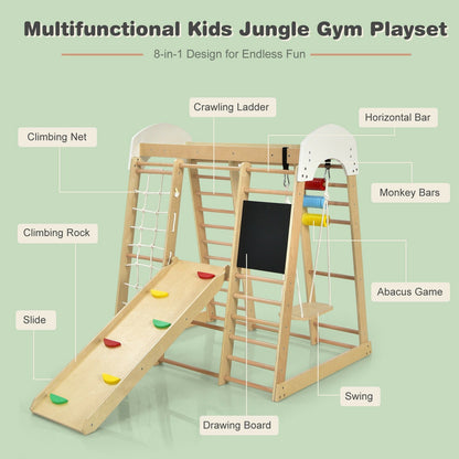 Indoor Playground Climbing Gym Wooden 8-in-1 Climber Playset for Children, Natural at Gallery Canada