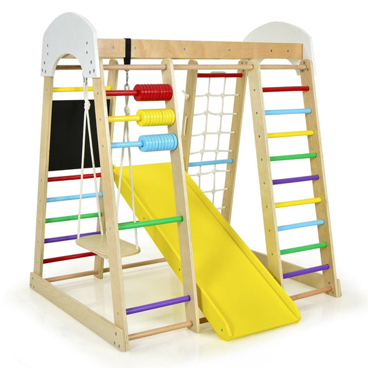 Indoor Playground Climbing Gym Wooden 8-in-1 Climber Playset for Children, Multicolor