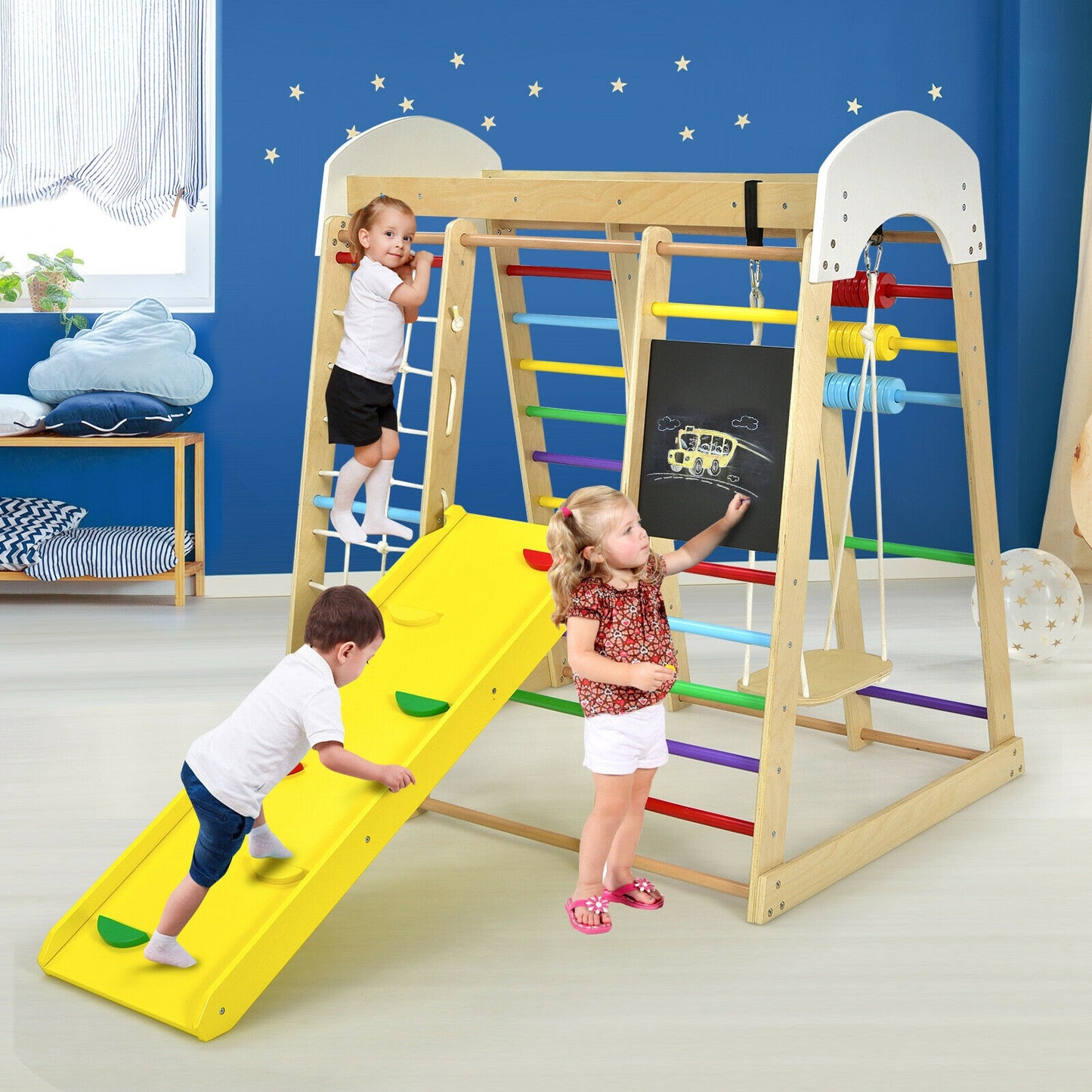 Indoor Playground Climbing Gym, Wooden 8-in-1 Climber Playset, Multicolor Climbers & Slides at Gallery Canada