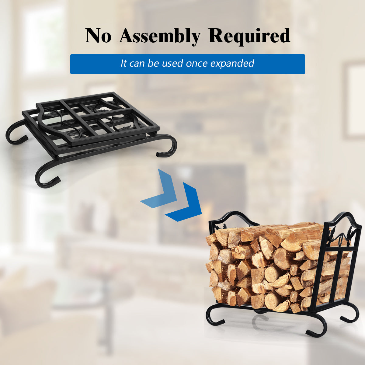 Foldable Firewood Log Rack Steel Wood Storage Holder, Black Log Storage at Gallery Canada