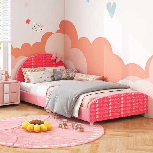 Wood Upholstered Twin Bed Platform, Slat Support, Pink Toddler Beds Pink at Gallery Canada