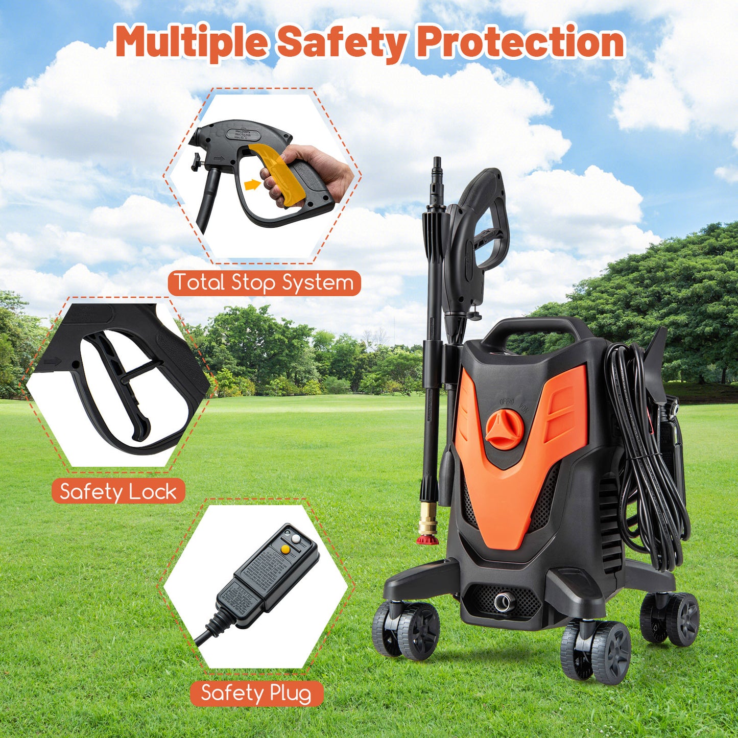 2400 PSI Electric Pressure Washer with 4 Universal Wheels, Orange Vacuums & Cleaners at Gallery Canada