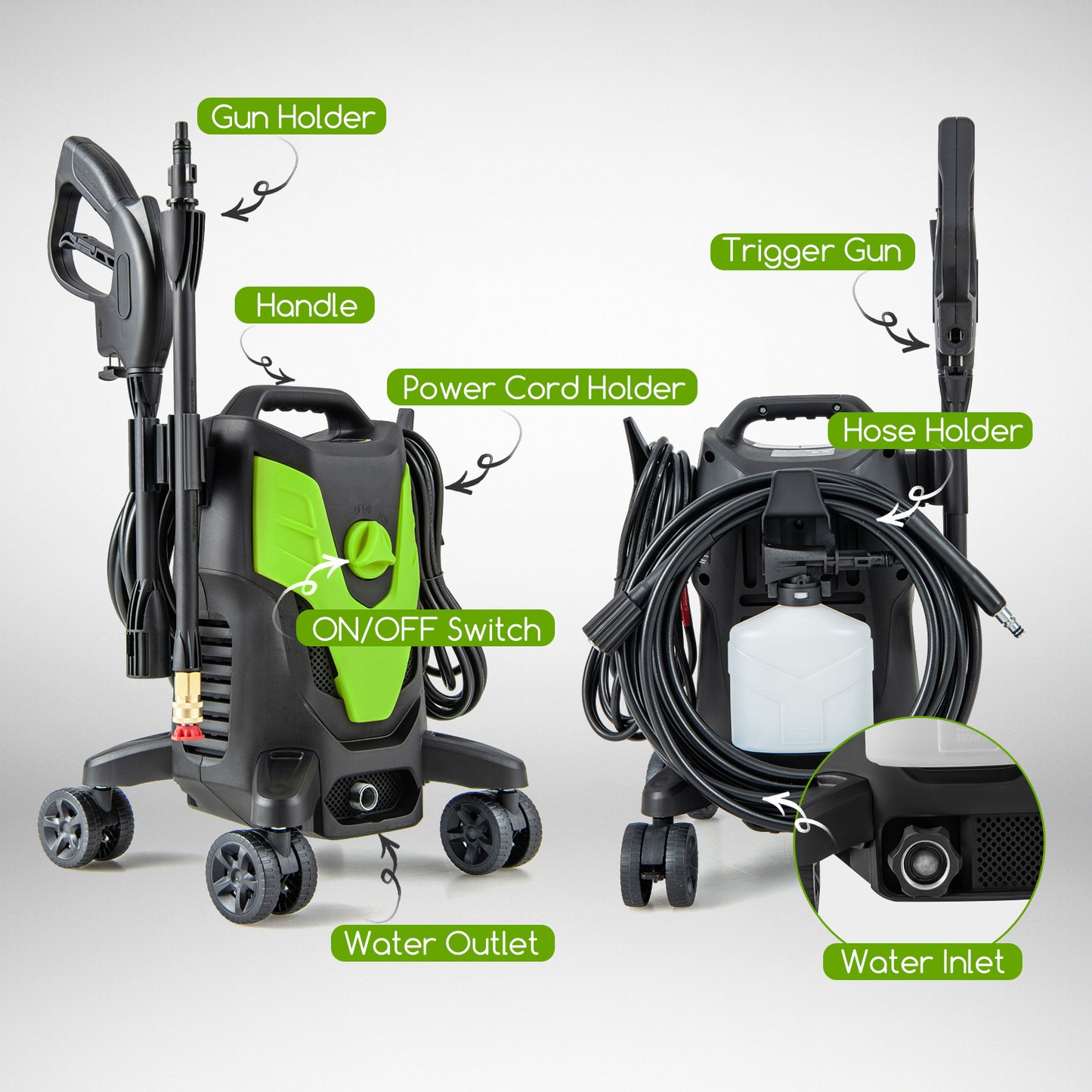 2400 PSI Electric Pressure Washer, 4 Universal Wheels, Green Vacuums & Cleaners at Gallery Canada