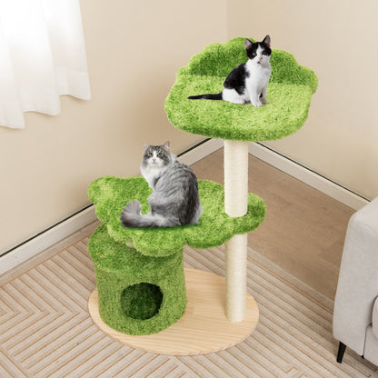 38 Inch Cute Cat Tree for Indoor Cats with Fully Wrapped Sisal Scratching Posts, Green