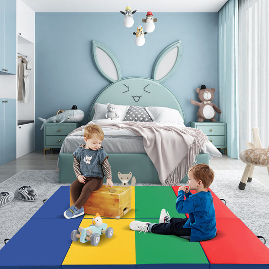 4-Panel PU Leather Folding Exercise Mat, Multicolor