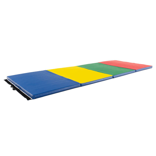 4-Panel PU Leather Folding Exercise Mat with Carrying Handles, Multicolor