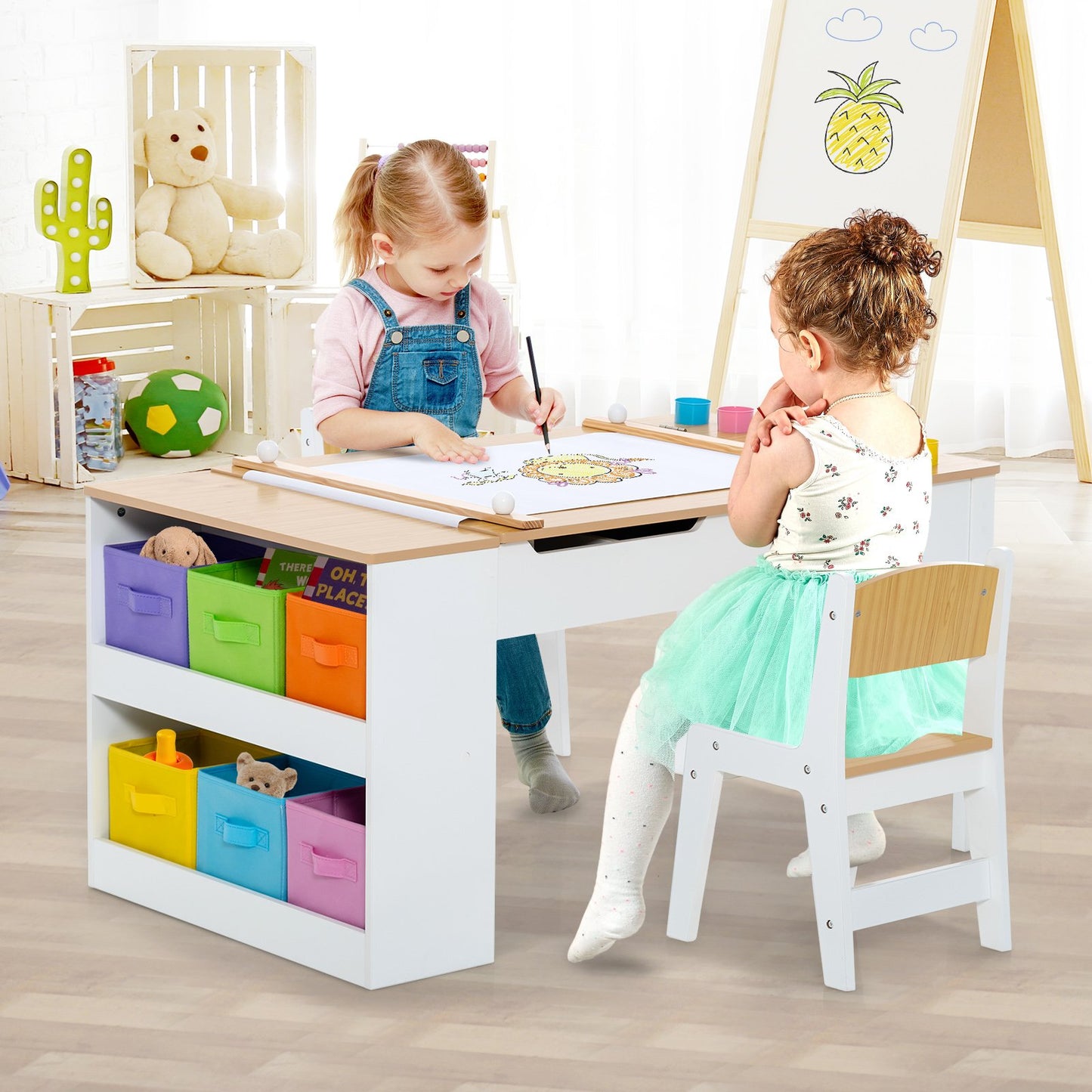 Children Art Activity Table and Drawing Table, Natural