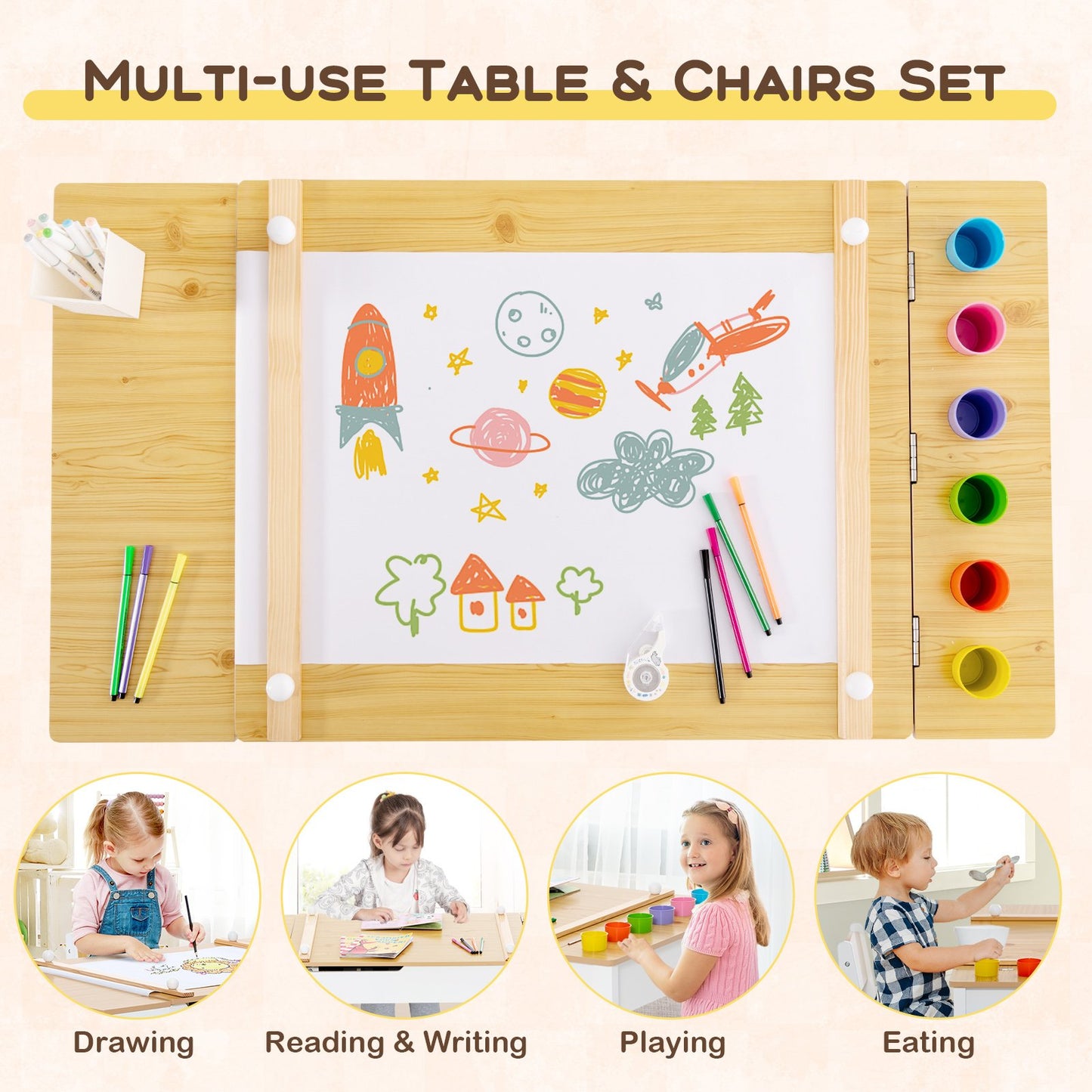 Children Art Activity Table and Drawing Table, Natural