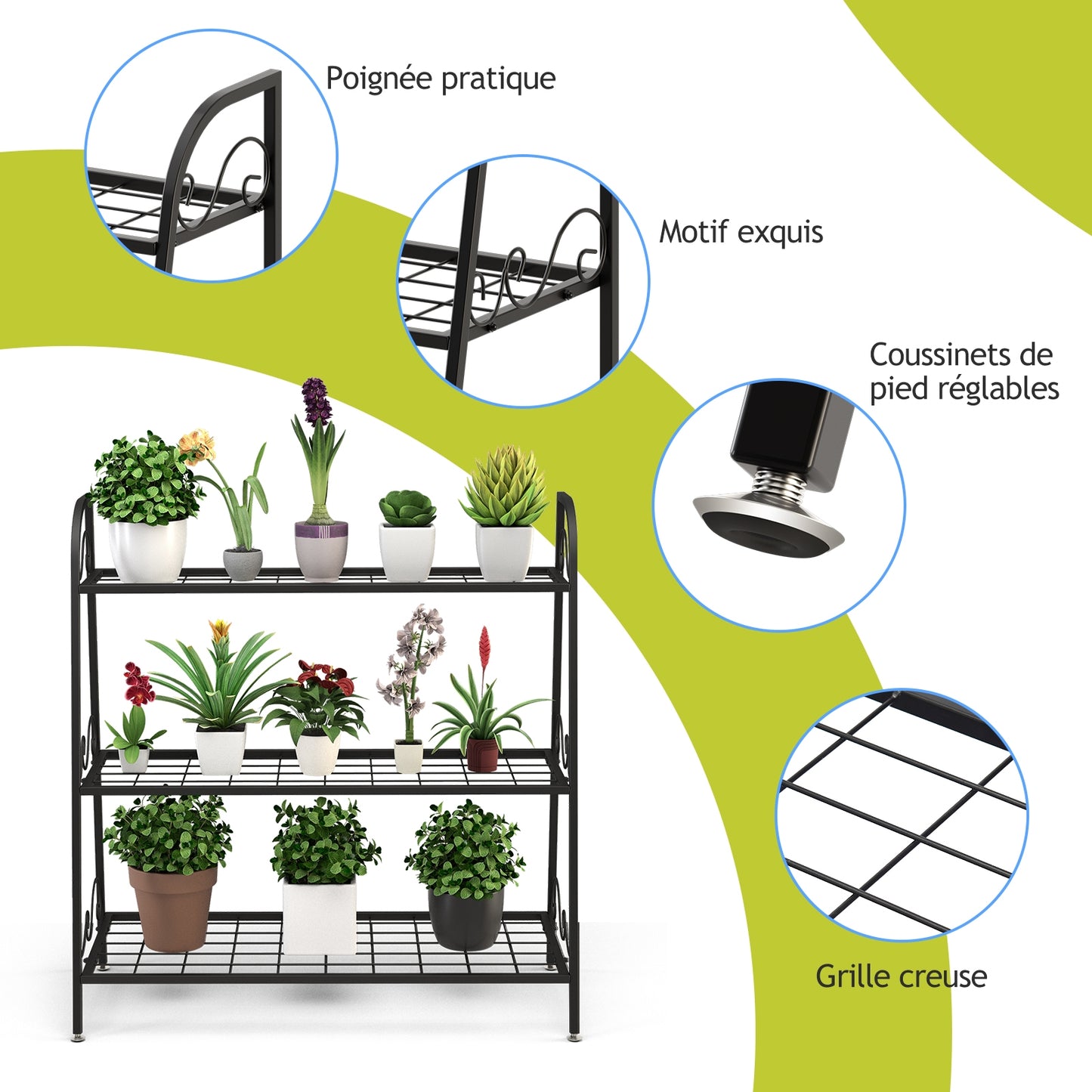 3-Tier Metal Plant Stand, Black Plant Stands at Gallery Canada
