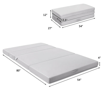 4 Inch Folding Sofa Bed Foam Mattress with Handles-Full XL, Gray at Gallery Canada