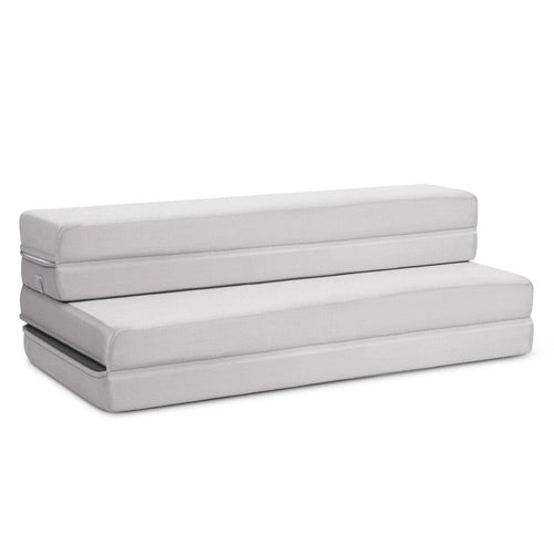 4 Inch Folding Sofa Bed Foam Mattress with Handles-Full XL, Gray