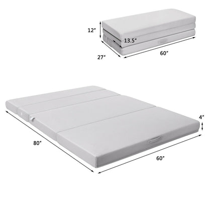 4 Inch Folding Sofa Bed Foam Mattress with Handles-Queen Size, Gray