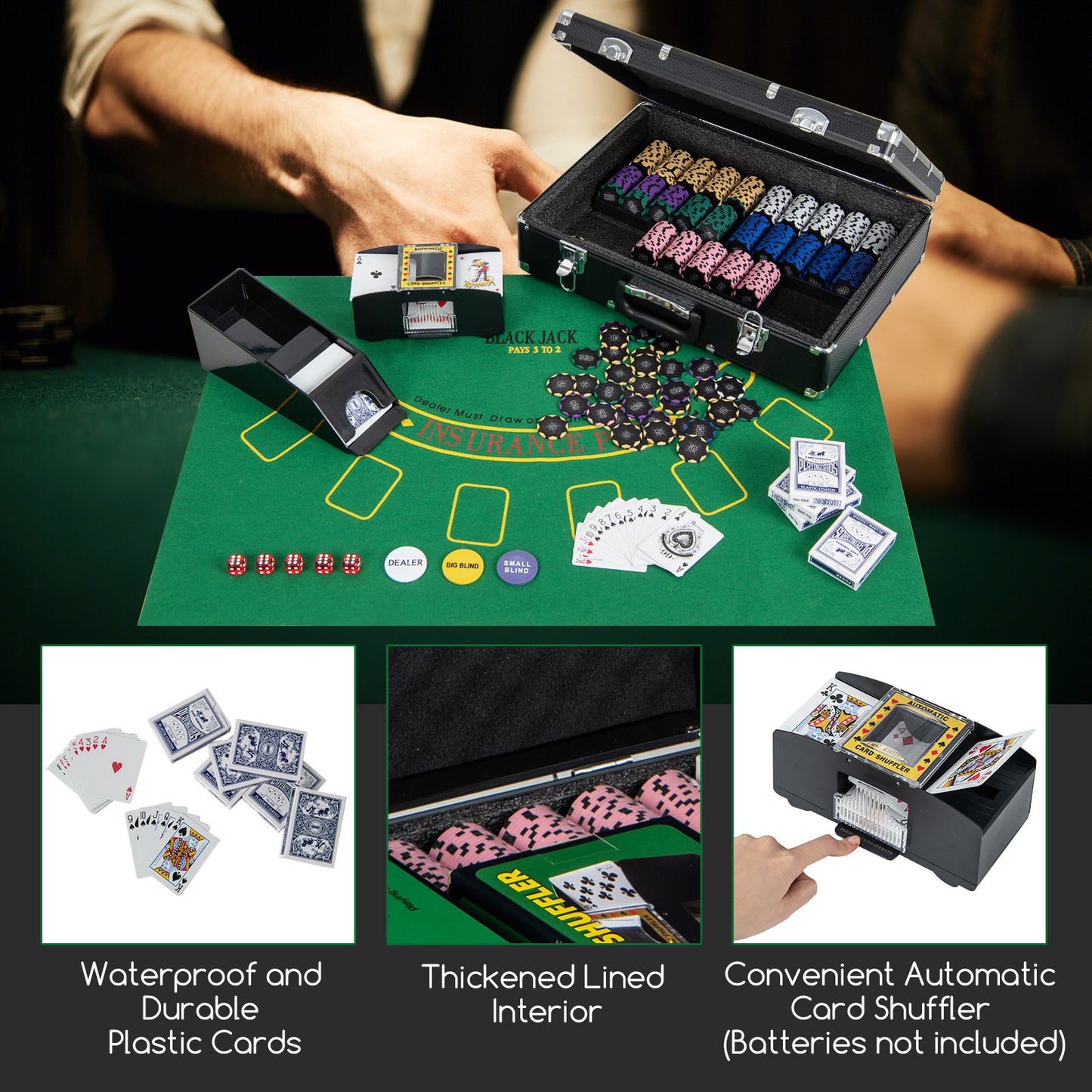 600-Piece Poker Chip Set, 14 Gram Claytec Chips, Carrying Case, Black Game Room at Gallery Canada