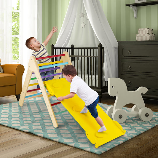 3-in-1 Wooden Climbing Triangle Set Triangle Climber with Ramp, Multicolor Climbers & Slides Multicolor at Gallery Canada