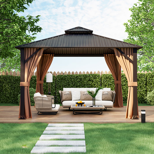 12x12 Ft Double Roof Gazebo, Steel Roof Netting, Curtains, Coffee Gazebos Coffee at Gallery Canada