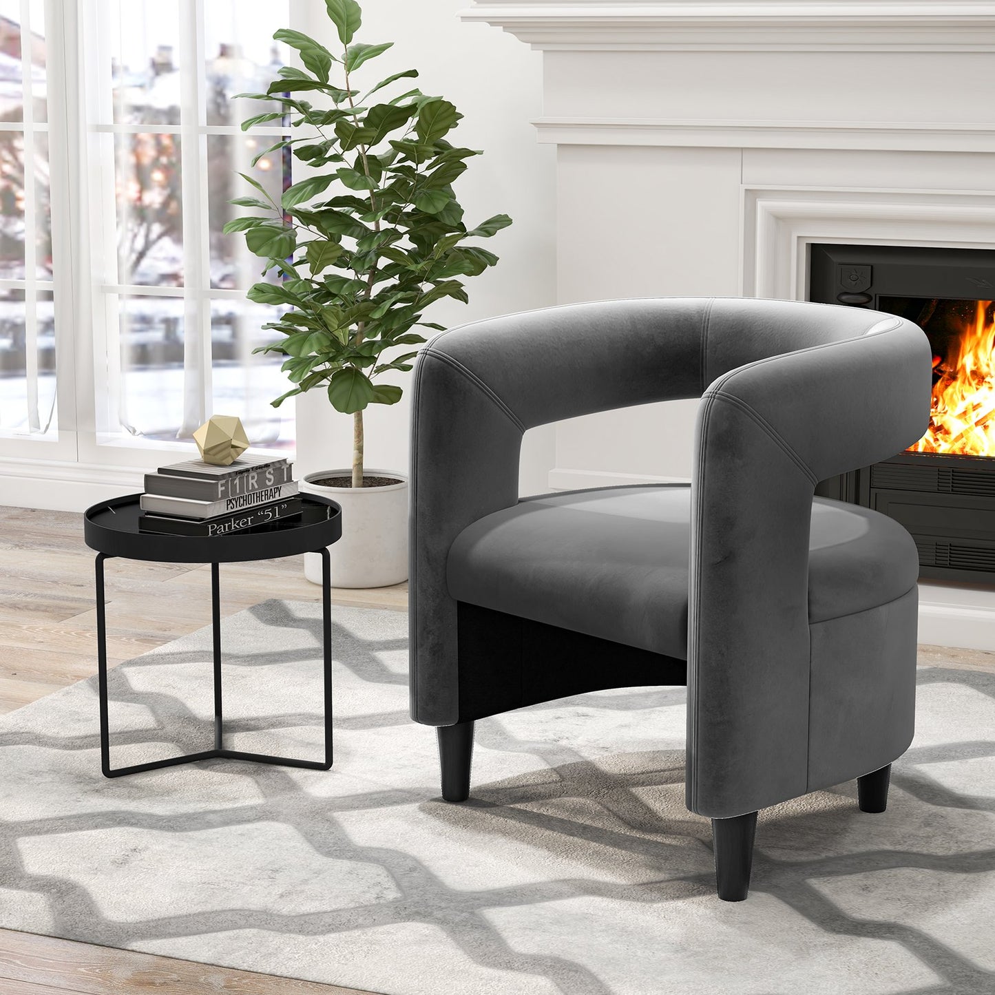 Comfy Accent Armchair with Footrest, Gray