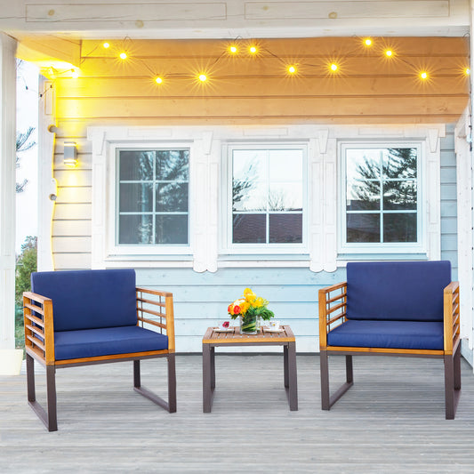 3 Piece Acacia Wood Patio Conversation Set, Navy Patio Conversation Sets Navy at Gallery Canada