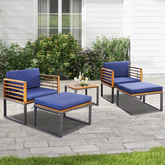 5-Piece Patio Chair Set, Acacia Wood, With Ottomans And Coffee Table, Navy Patio Conversation Sets Navy at Gallery Canada