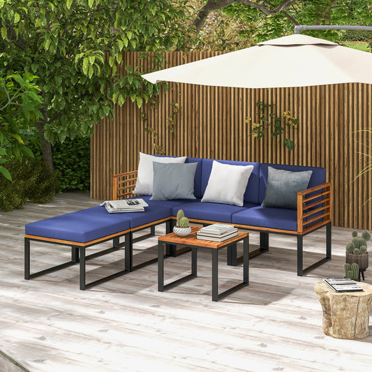 6-Piece Acacia Wood Patio Conversation Set, Navy Patio Conversation Sets Navy at Gallery Canada