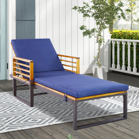 Adjustable Cushioned Patio Chaise Lounge Chair, 4-Level Backrest, Navy Outdoor Chaise Lounges Navy at Gallery Canada