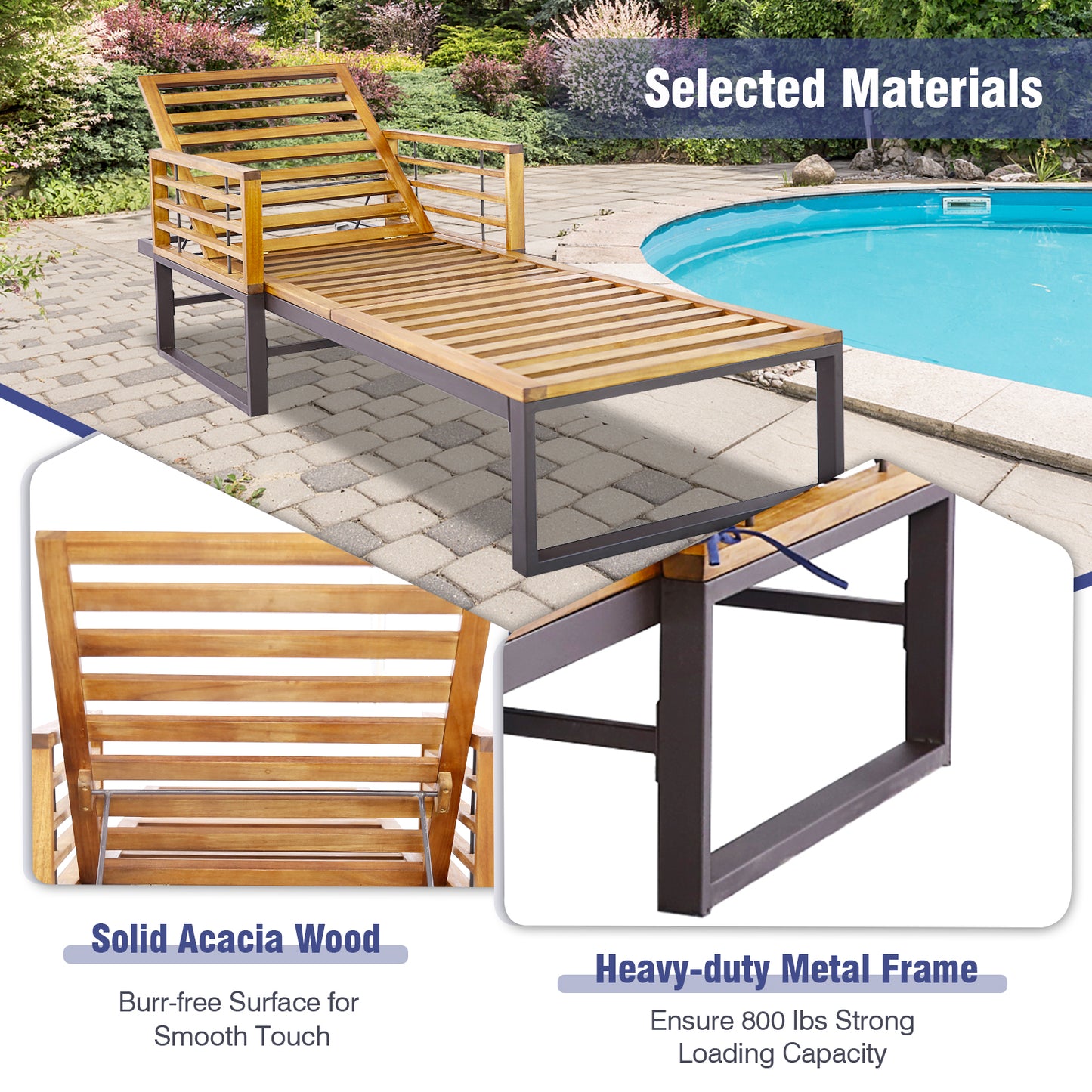 Adjustable Cushioned Patio Chaise Lounge Chair, 4-Level Backrest, Navy Outdoor Chaise Lounges at Gallery Canada