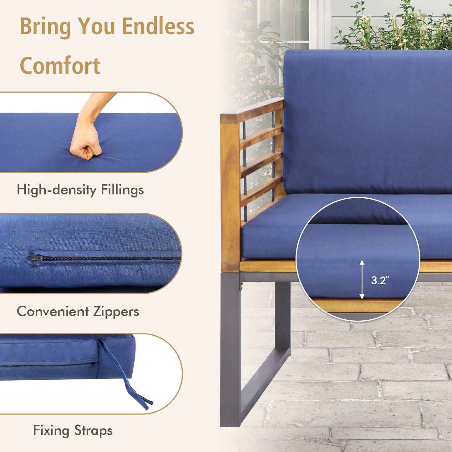 4 Piece Acacia Wood Patio Conversation Set, Navy Patio Furniture Sets at Gallery Canada