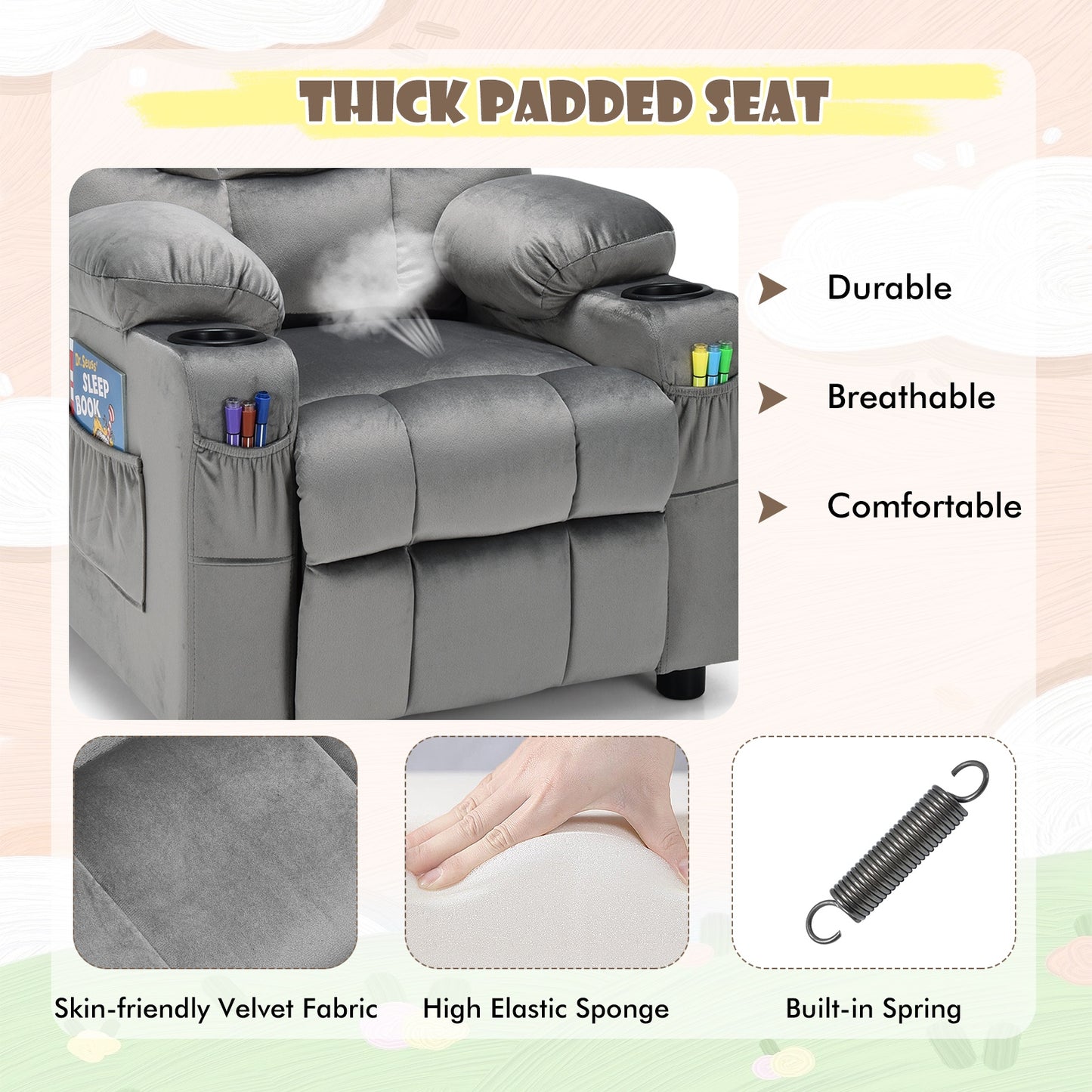 Kids Recliner Chair With Cup Holder, Footrest, Light Gray Kids Chairs & Seating at Gallery Canada