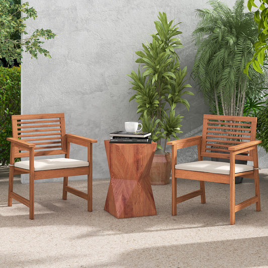 Set Of 2 Patio Solid Wood Dining Chairs With Cushions, Natural Patio Dining Chairs Natural at Gallery Canada