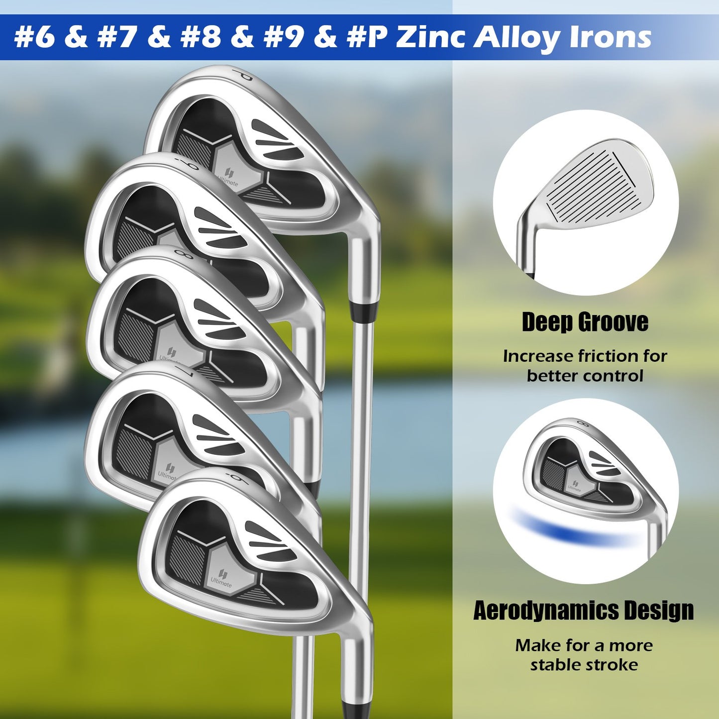 Men's 9 Pieces Complete Golf Club Set, Gray
