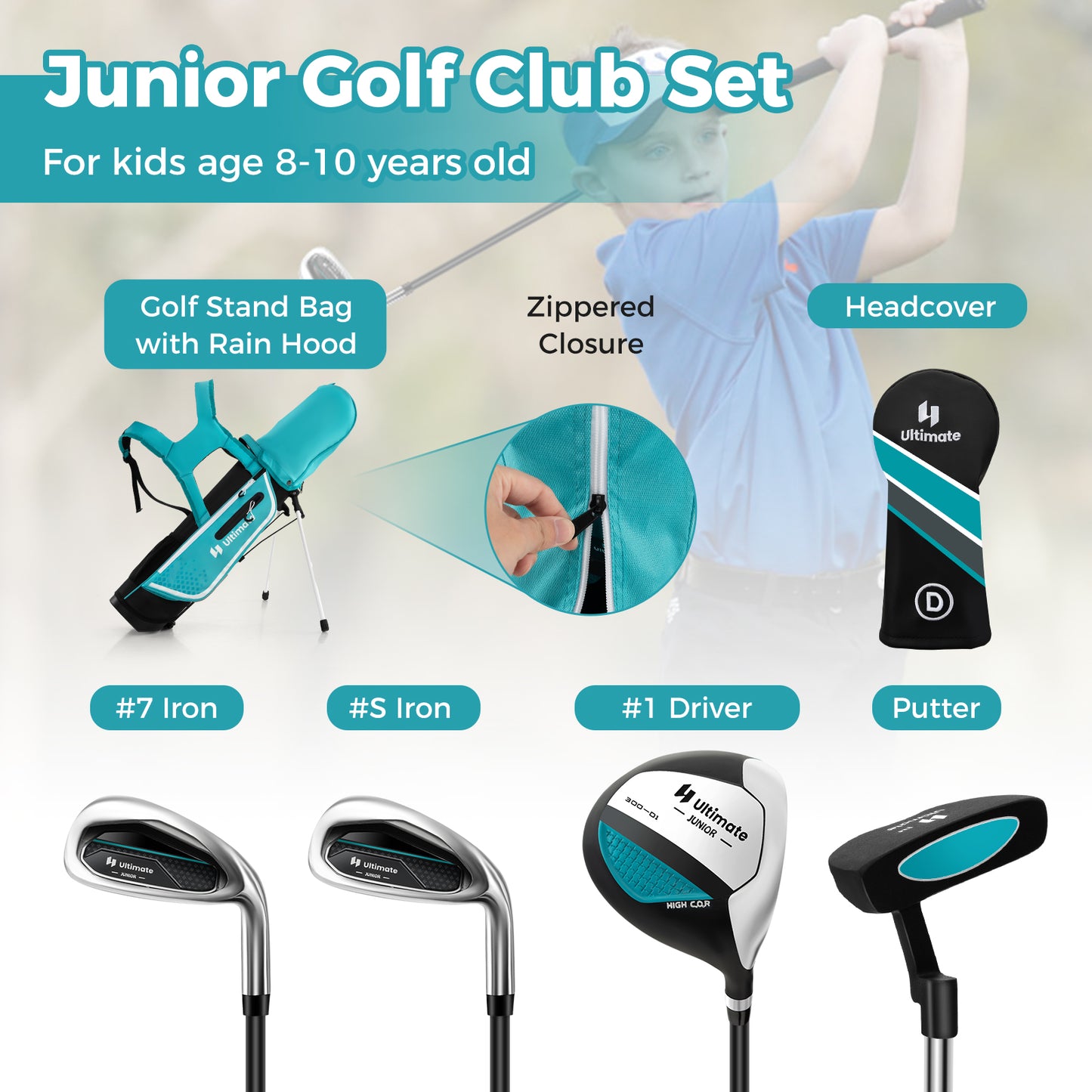 Junior Complete Golf Club Set for Kids with Rain Hood Right Hand Children Golf Age 8-10 Years Old, Blue Golf at Gallery Canada