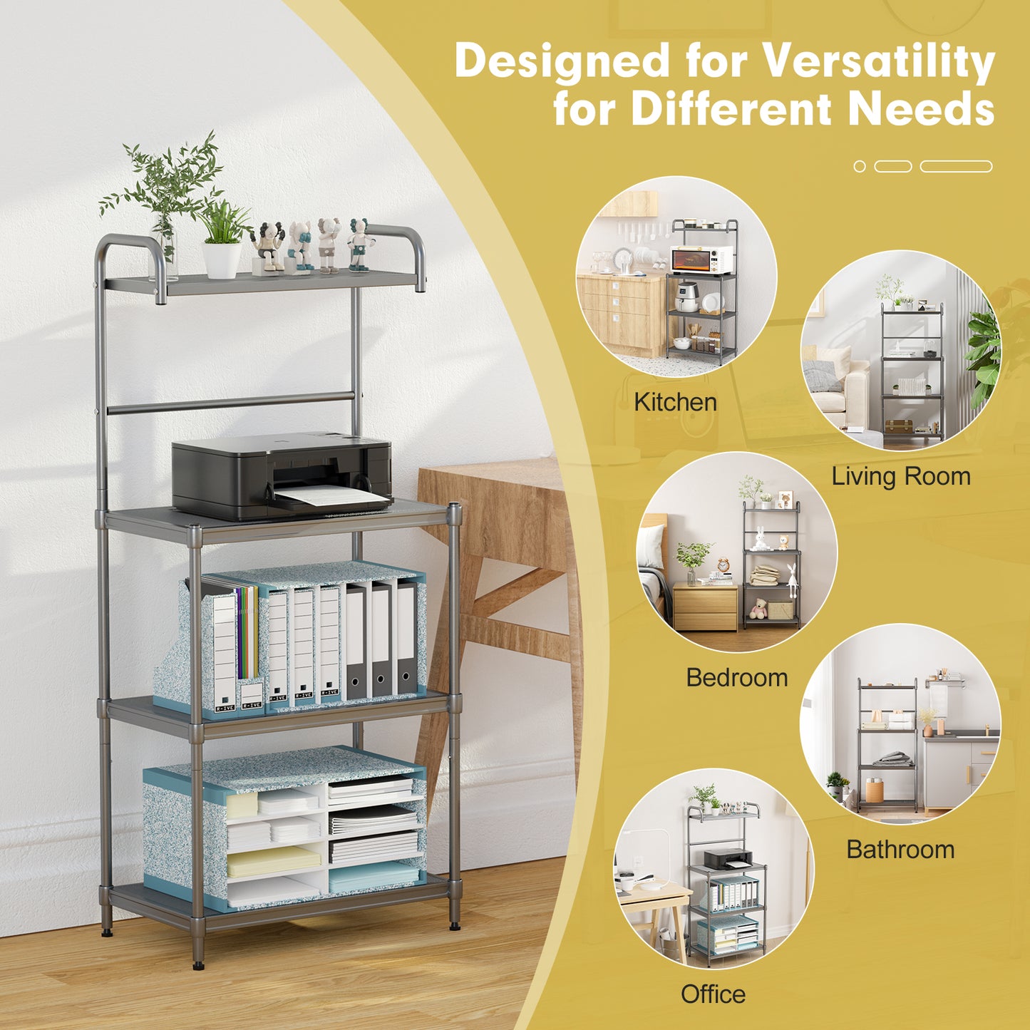 4-Tier Baker's Rack Stand Shelves, Kitchen Storage Organizer, Gray