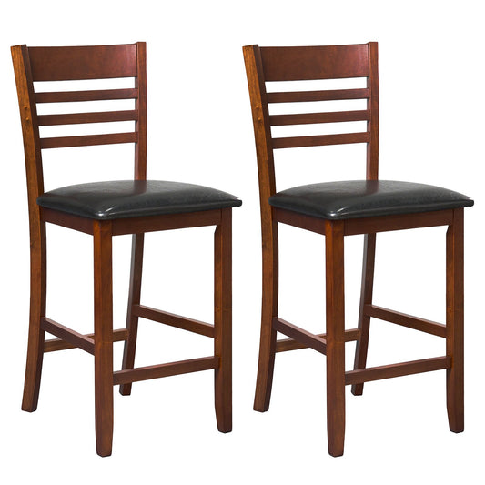 Set of 2 Counter Height Bar Chair Kitchen Island Stool with Backrest and Footrest, Walnut
