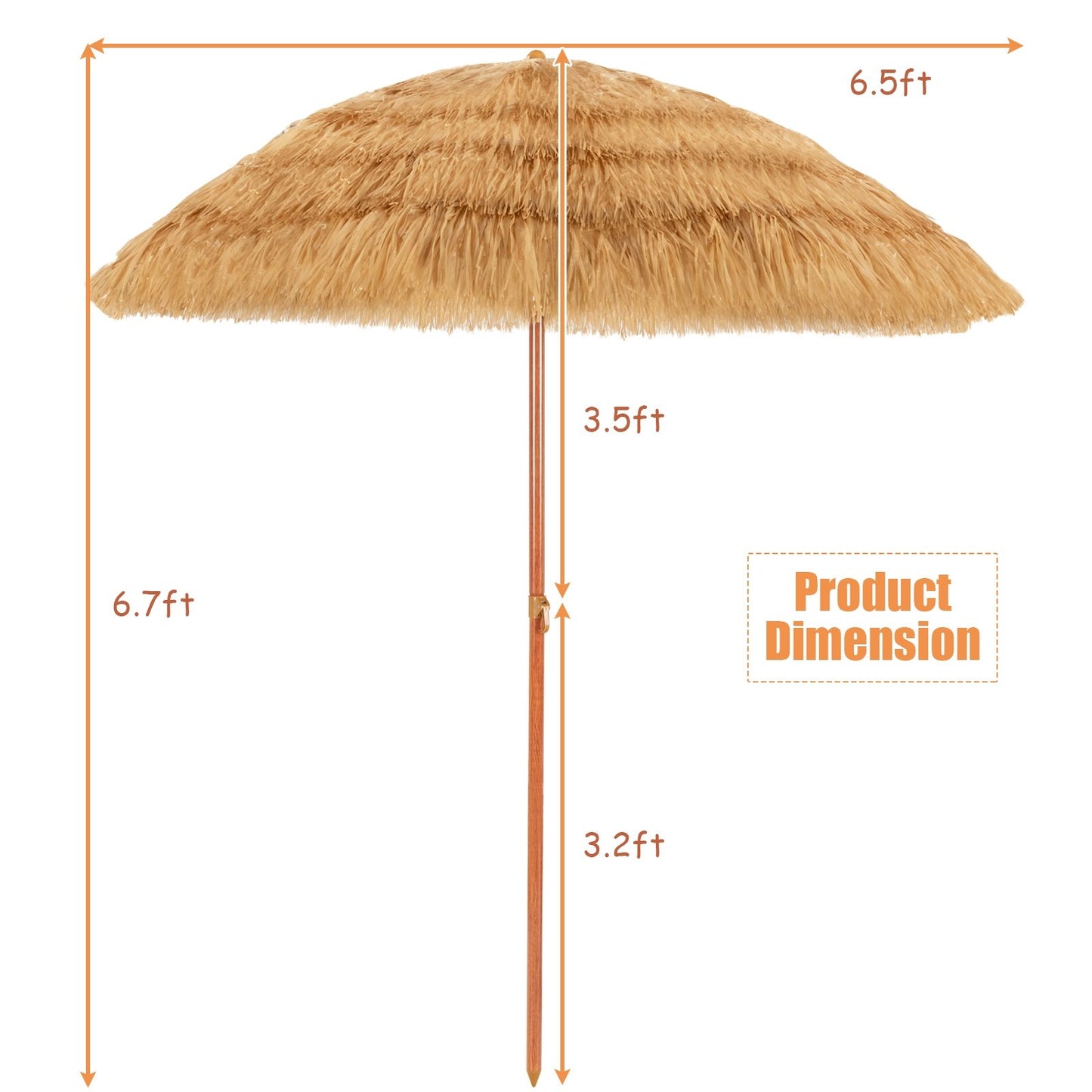 6.5 Feet Portable Thatched Tiki Beach Umbrella with Adjustable Tilt for Poolside and Backyard, Natural at Gallery Canada