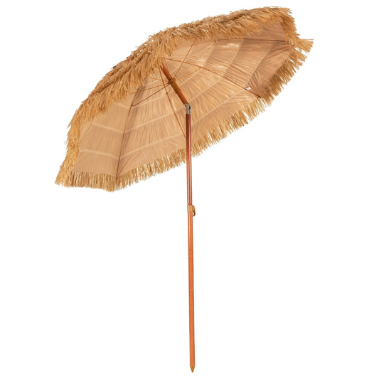 6.5 Feet Portable Thatched Tiki Beach Umbrella with Adjustable Tilt for Poolside and Backyard, Natural