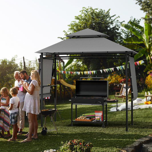 13.5 x 4 Feet Patio BBQ Grill Gazebo Canopy with Dual Side Awnings, Gray Gazebos Gray at Gallery Canada