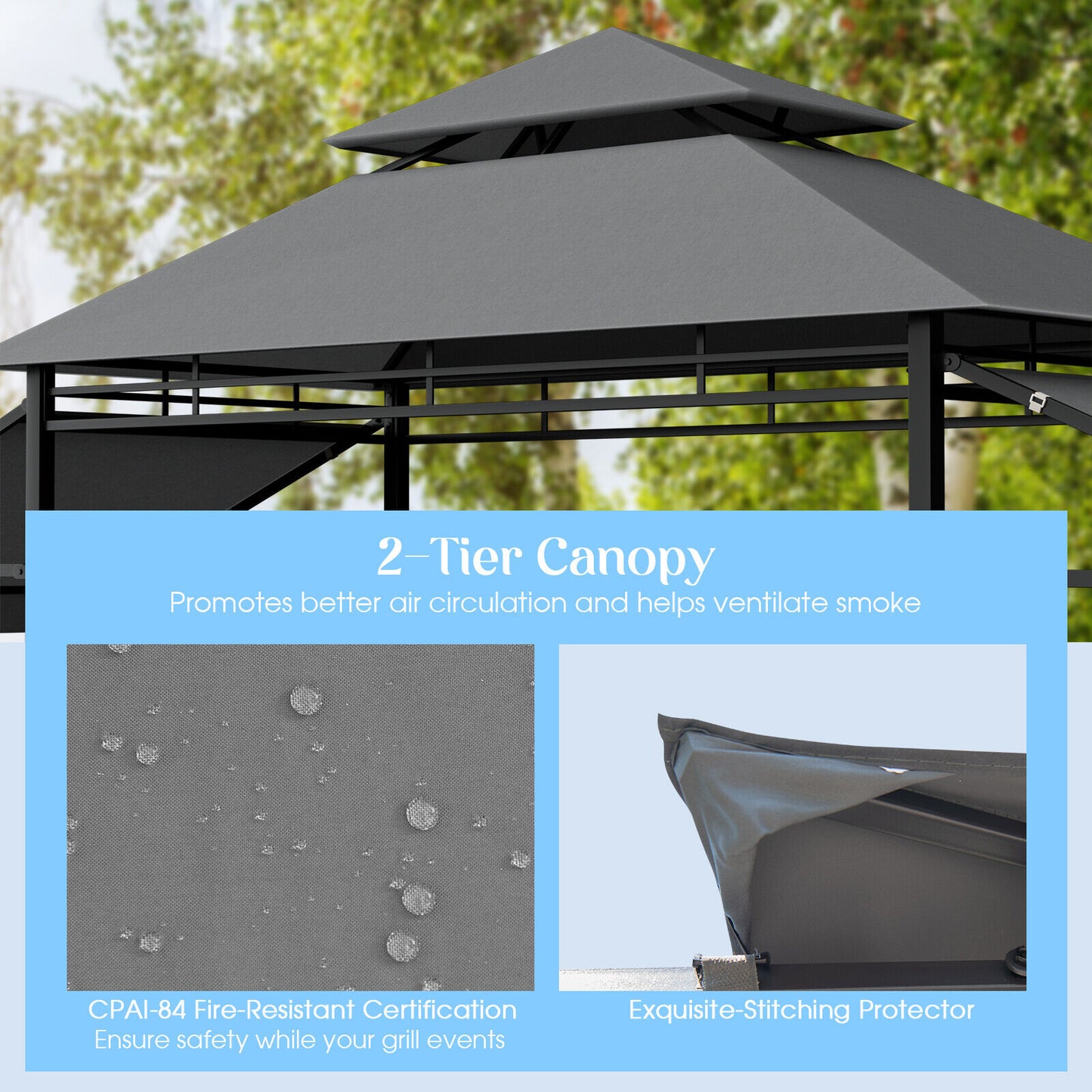 13.5 x 4 Feet Patio BBQ Grill Gazebo Canopy with Dual Side Awnings, Gray Gazebos at Gallery Canada